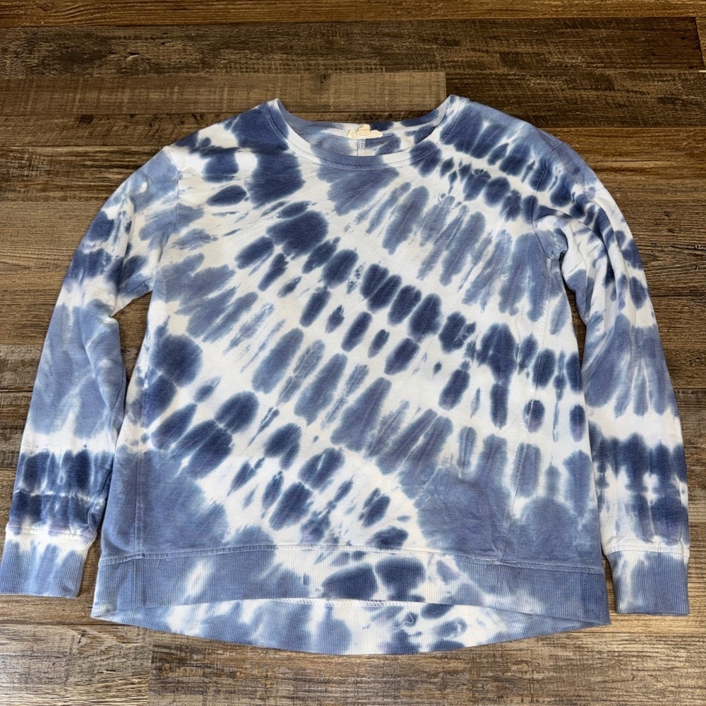 Jane and Delancey Tie‎ Dye Sweatshirt Small Blue White Crewneck Cozy Lounge Top